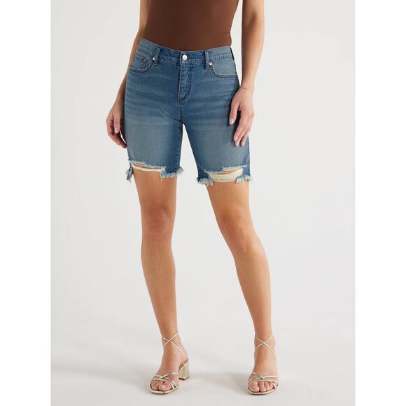Sofia Jeans Womens Gabriella Bermuda MidRise Destructed Hem Shorts Med Wash Sz 6 - Picture 1 of 7